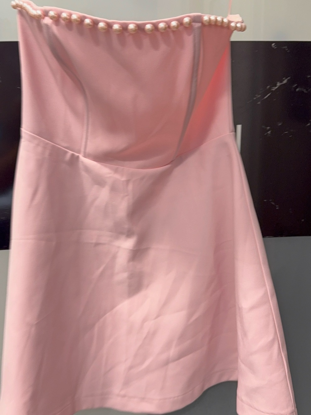 Altar'd State Strapless Pink Pearl-Trim Fit & Flare Dress - Picture 2 of 6